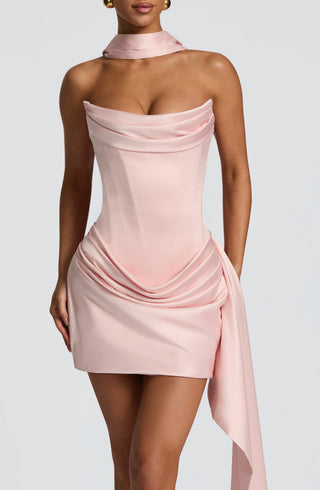 M.T Mona Mini Dress Satin Corset Strapless Blush