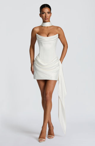 M.T Mona Mini Dress Satin Cowl Neck Ivory
