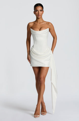 M.T Mona Mini Dress Satin Cowl Neck Ivory
