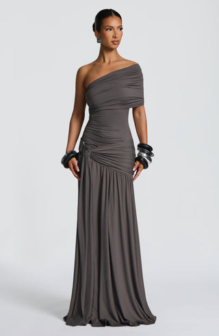 DIA Monica Maxi Dress Slinky Jersey One-Shoulder Charcoal