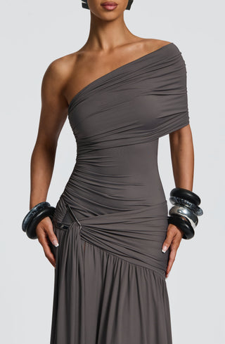 DIA Monica Maxi Dress Slinky Jersey One-Shoulder Charcoal