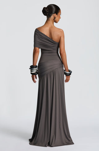 DIA Monica Maxi Dress Slinky Jersey One-Shoulder Charcoal