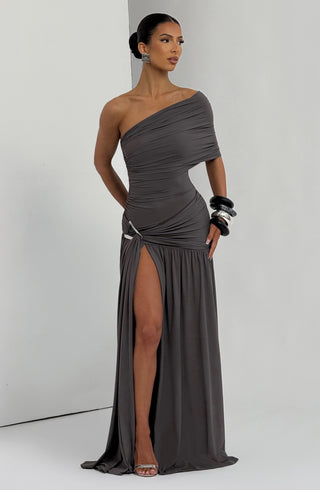 DIA Monica Maxi Dress Slinky Jersey One-Shoulder Charcoal