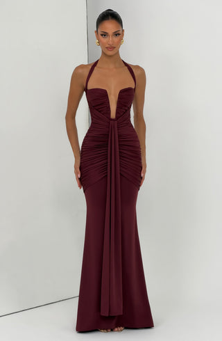 DIA Morrigan Maxi Dress Stretch Slinky Jersey Cherry Lacquer