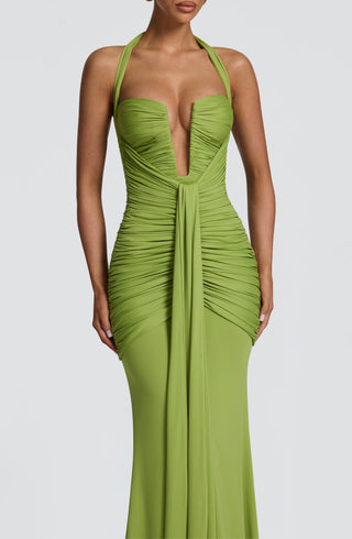DIA Morrigan Maxi Dress Mermaid Silhouette Halter Olive