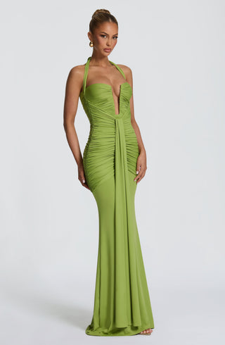 DIA Morrigan Maxi Dress Mermaid Silhouette Halter Olive
