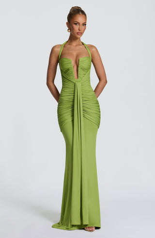 DIA Morrigan Maxi Dress Mermaid Silhouette Halter Olive
