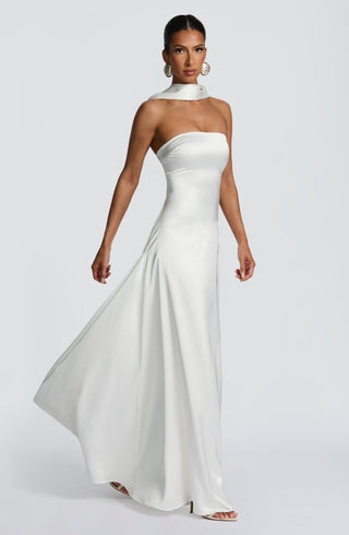 M.T Morven Maxi Strapless Satin A-Line Dress Ivory