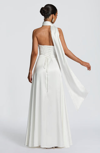 M.T Morven Maxi Strapless Satin A-Line Dress Ivory