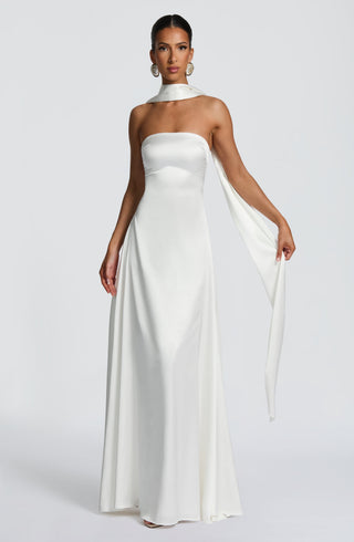 M.T Morven Maxi Strapless Satin A-Line Dress Ivory