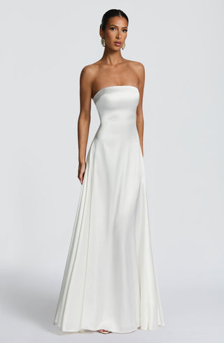 M.T Morven Maxi Strapless Satin A-Line Dress Ivory