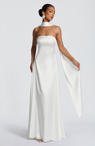 M.T Morven Maxi Strapless Satin A-Line Dress Ivory