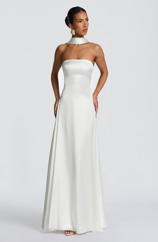M.T Morven Maxi Strapless Satin A-Line Dress Ivory