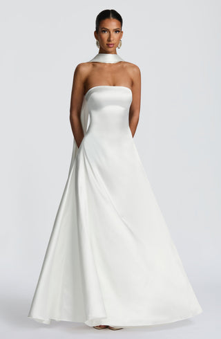 M.T Morven Maxi Strapless Satin A-Line Dress Ivory