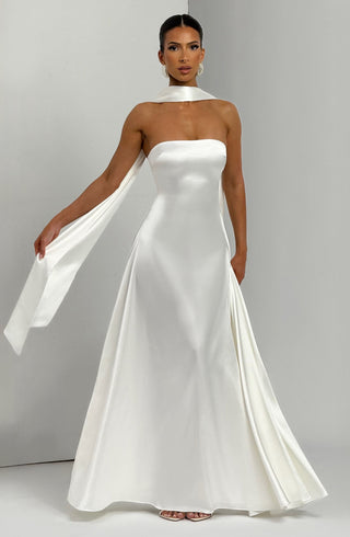 M.T Morven Maxi Strapless Satin A-Line Dress Ivory