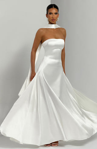 M.T Morven Maxi Strapless Satin A-Line Dress Ivory