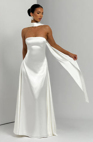 M.T Morven Maxi Strapless Satin A-Line Dress Ivory