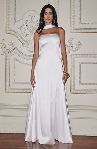 M.T Morven Maxi Strapless Satin A-Line Dress Ivory