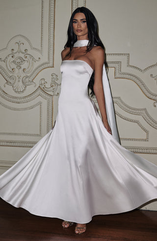M.T Morven Maxi Strapless Satin A-Line Dress Ivory
