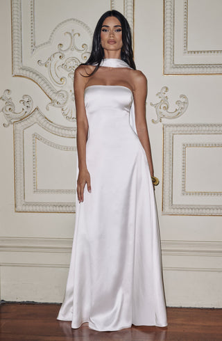 M.T Morven Maxi Strapless Satin A-Line Dress Ivory