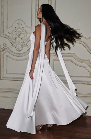 M.T Morven Maxi Strapless Satin A-Line Dress Ivory