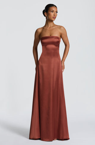 M.T Morven Maxi Dress Satin Strapless Lace-Up Back Rust