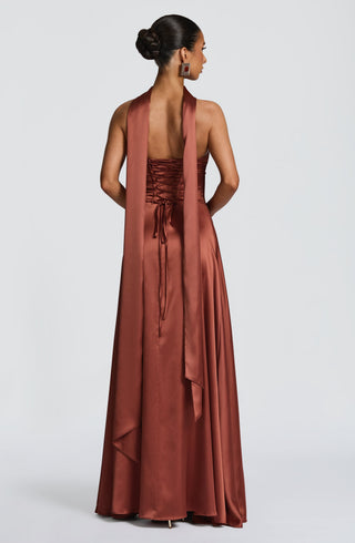 M.T Morven Maxi Dress Satin Strapless Lace-Up Back Rust