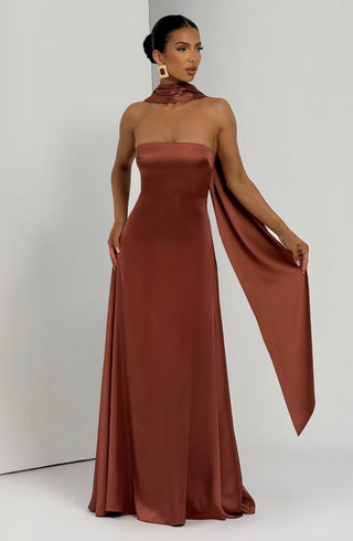 M.T Morven Maxi Dress Satin Strapless Lace-Up Back Rust