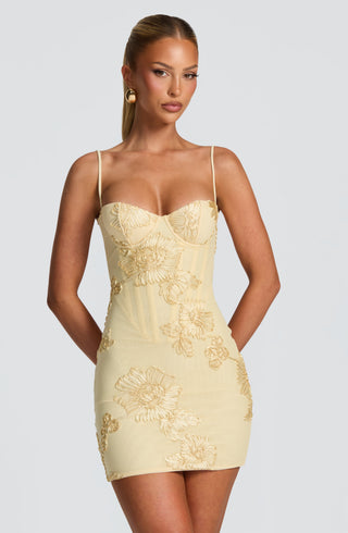 L.F Nefertiti Mini Dress Mesh Corset Underwire Lemon