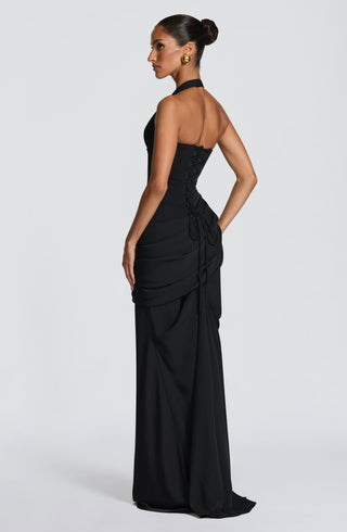 R.F Nehemia Gown Plunge Halter Corset With Train Black