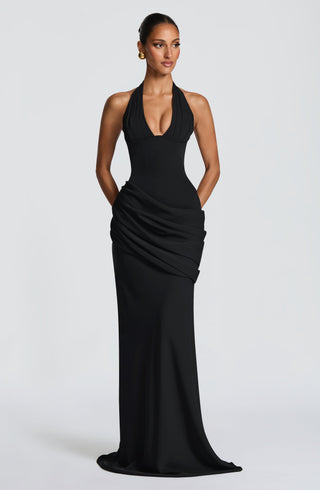 R.F Nehemia Gown Plunge Halter Corset With Train Black
