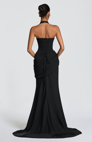 R.F Nehemia Gown Plunge Halter Corset With Train Black