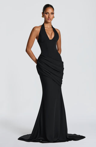 R.F Nehemia Gown Plunge Halter Corset With Train Black
