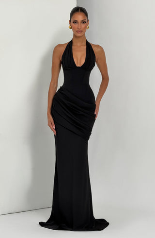 R.F Nehemia Gown Plunge Halter Corset With Train Black