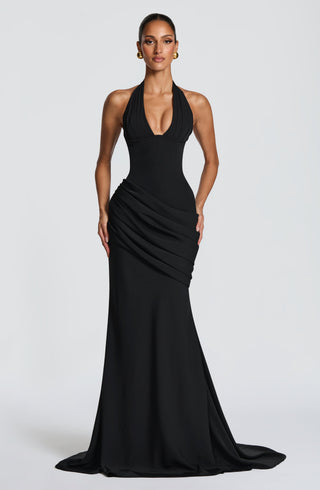 R.F Nehemia Gown Plunge Halter Corset With Train Black