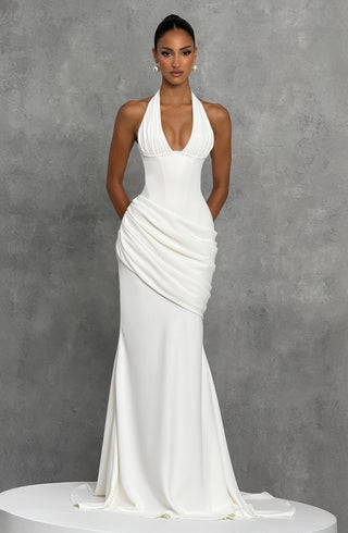 R.F Nehemia Gown Draped Crepe Mermaid Wedding Ivory