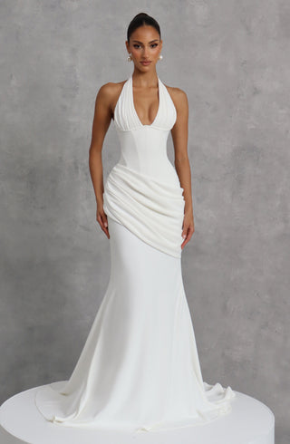 R.F Nehemia Gown Draped Crepe Mermaid Wedding Ivory