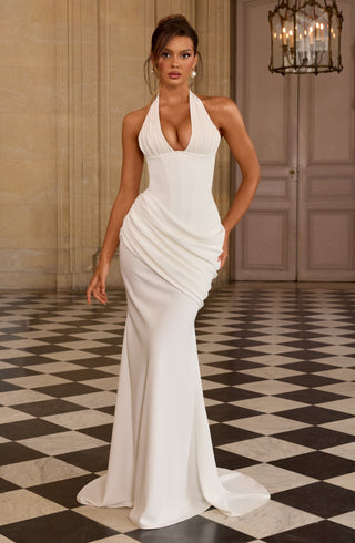 R.F Nehemia Gown Draped Crepe Mermaid Wedding Ivory