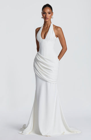 R.F Nehemia Gown Draped Crepe Mermaid Wedding Ivory