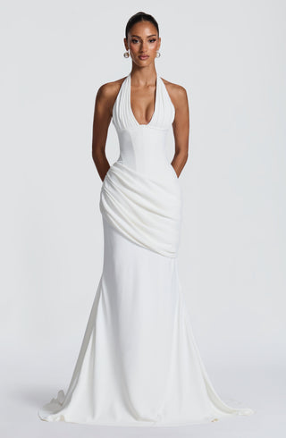 R.F Nehemia Gown Draped Crepe Mermaid Wedding Ivory