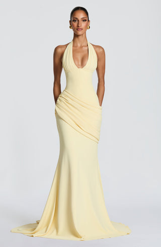 R.F Nehemia Gown Evening Dress Midweight Crepe Lemon