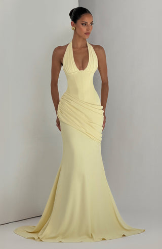 R.F Nehemia Gown Evening Dress Midweight Crepe Lemon