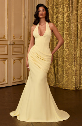 R.F Nehemia Gown Evening Dress Midweight Crepe Lemon