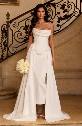 R.F Neri Skirt Train Duchess Satin Detachable Waistband Ivory