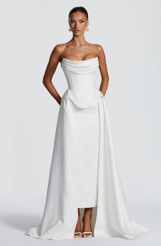 R.F Neri Skirt Train Duchess Satin Detachable Waistband Ivory