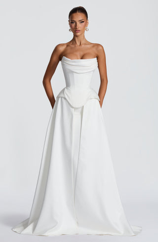 R.F Neri Skirt Train Duchess Satin Detachable Waistband Ivory