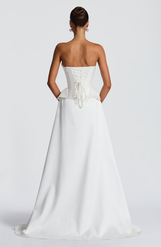 R.F Neri Skirt Train Duchess Satin Detachable Waistband Ivory