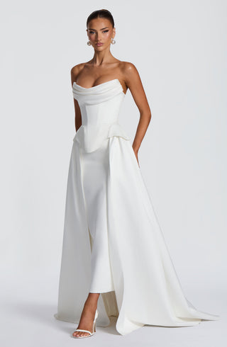R.F Neri Skirt Train Duchess Satin Detachable Waistband Ivory