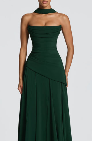 M.T Patricia Chiffon Corset Maxi Dress Emerald Evening