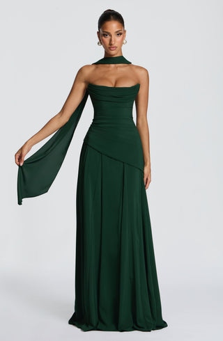 M.T Patricia Chiffon Corset Maxi Dress Emerald Evening